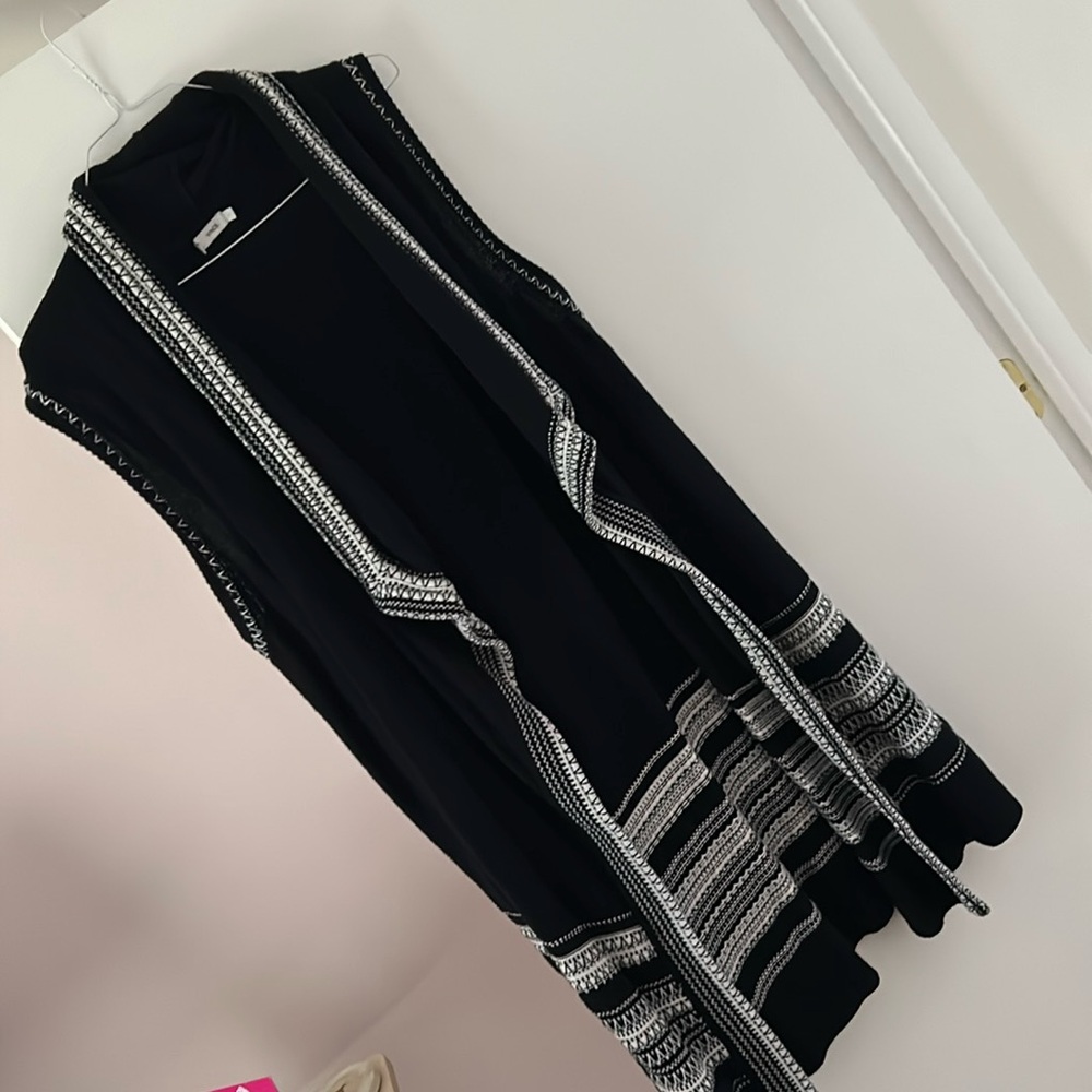 VINCE long fair isle cardigan sweater vest black and white color size L like new